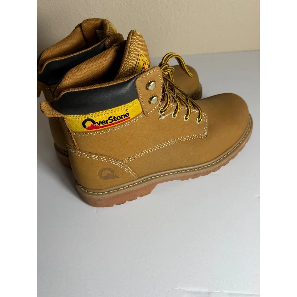 OverStone Mens Steel Toe Work Boots Wheat Leather Goodyear Welted